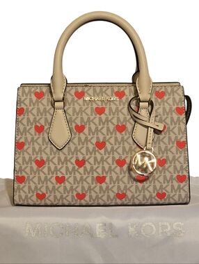 ❤️ Michael Kors Sheila Small Embellished Signature Logo Heart Print Satchel
